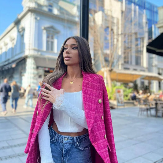 Chic Pink Jacket with Pockets for Women - VogeLuxe