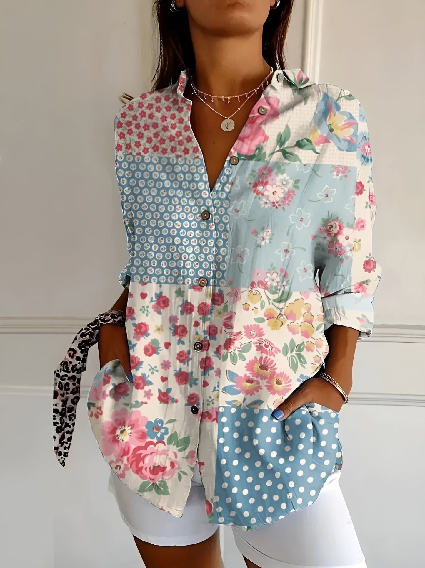 Ladies Floral Pattern Blouse Shirt - VogeLuxe