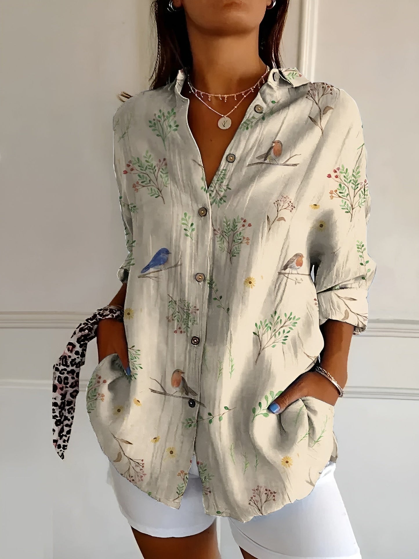 Ladies Floral Pattern Blouse Shirt