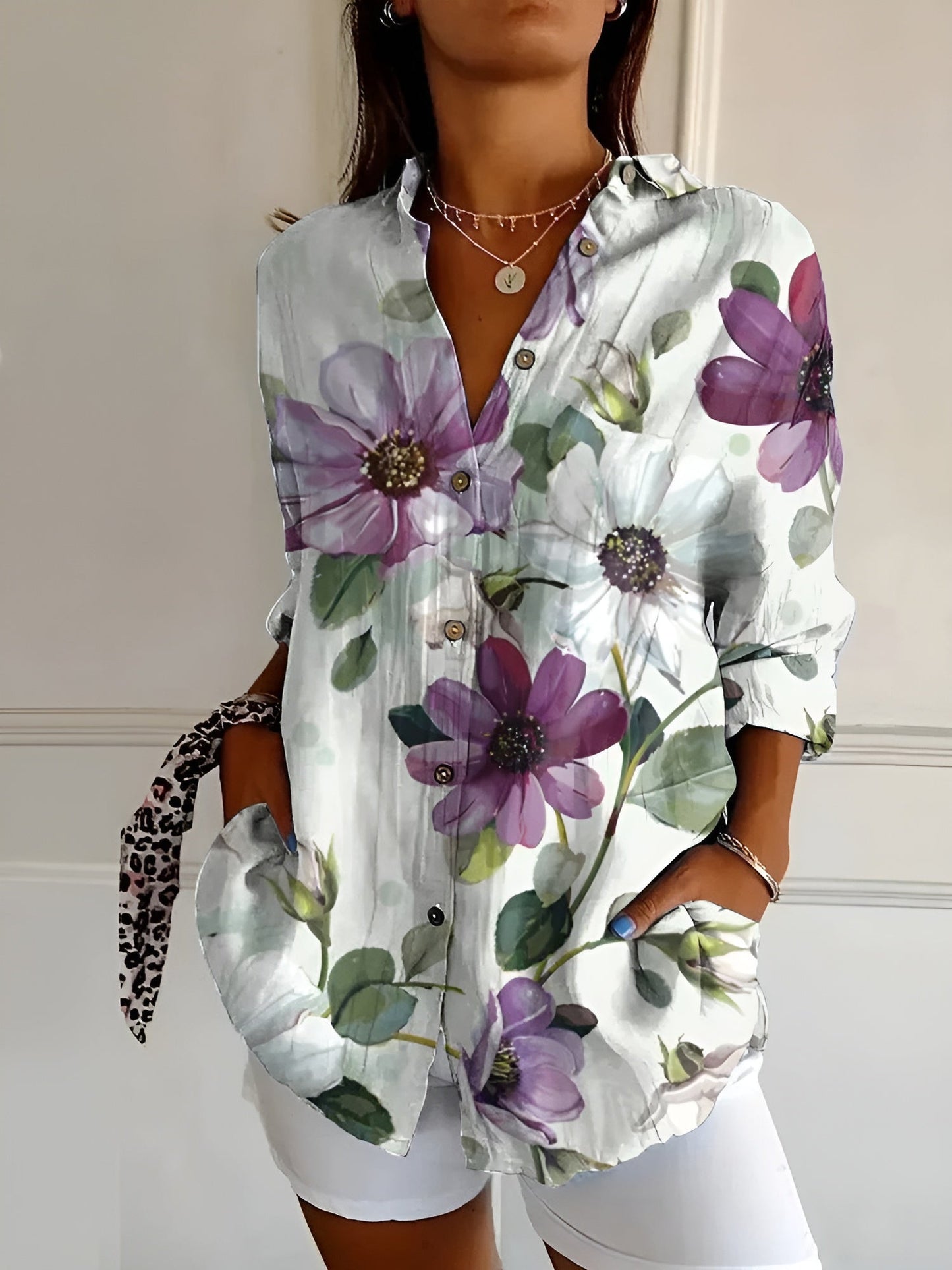 Ladies Floral Pattern Blouse Shirt