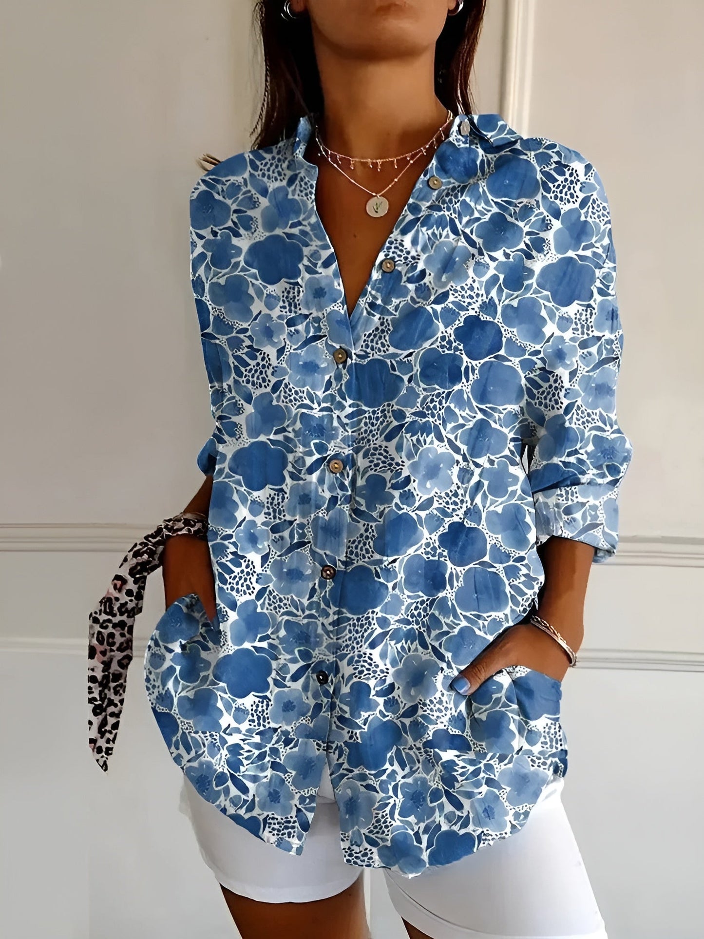 Ladies Floral Pattern Blouse Shirt