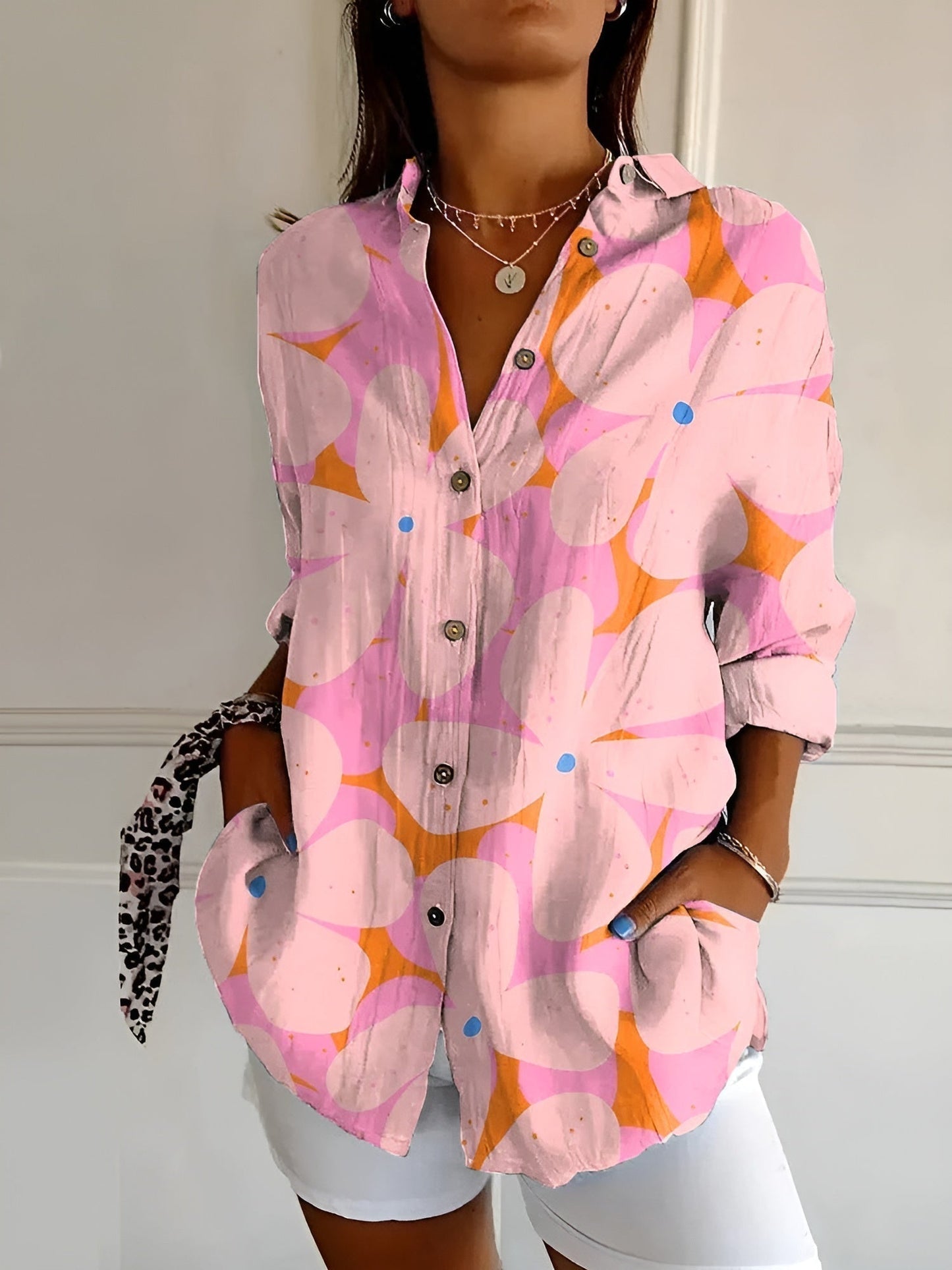 Ladies Floral Pattern Blouse Shirt