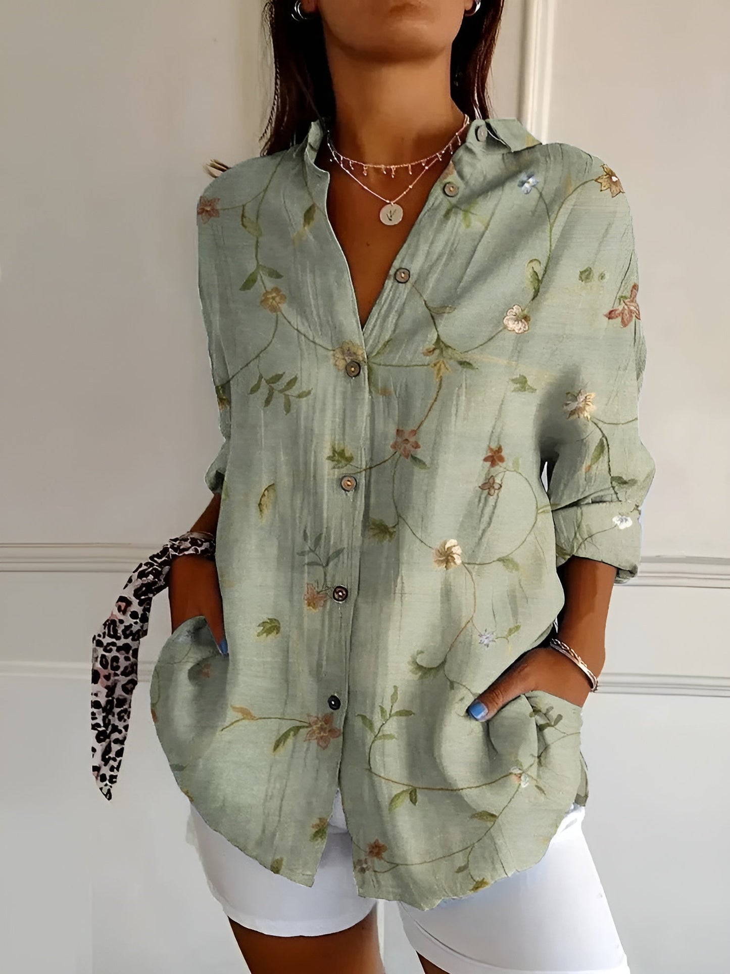 Ladies Floral Pattern Blouse Shirt