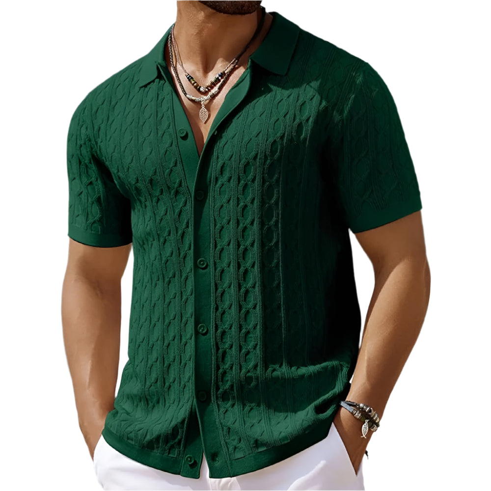 Classic Patterned Knit Polo Shirt for Men - VogeLuxe