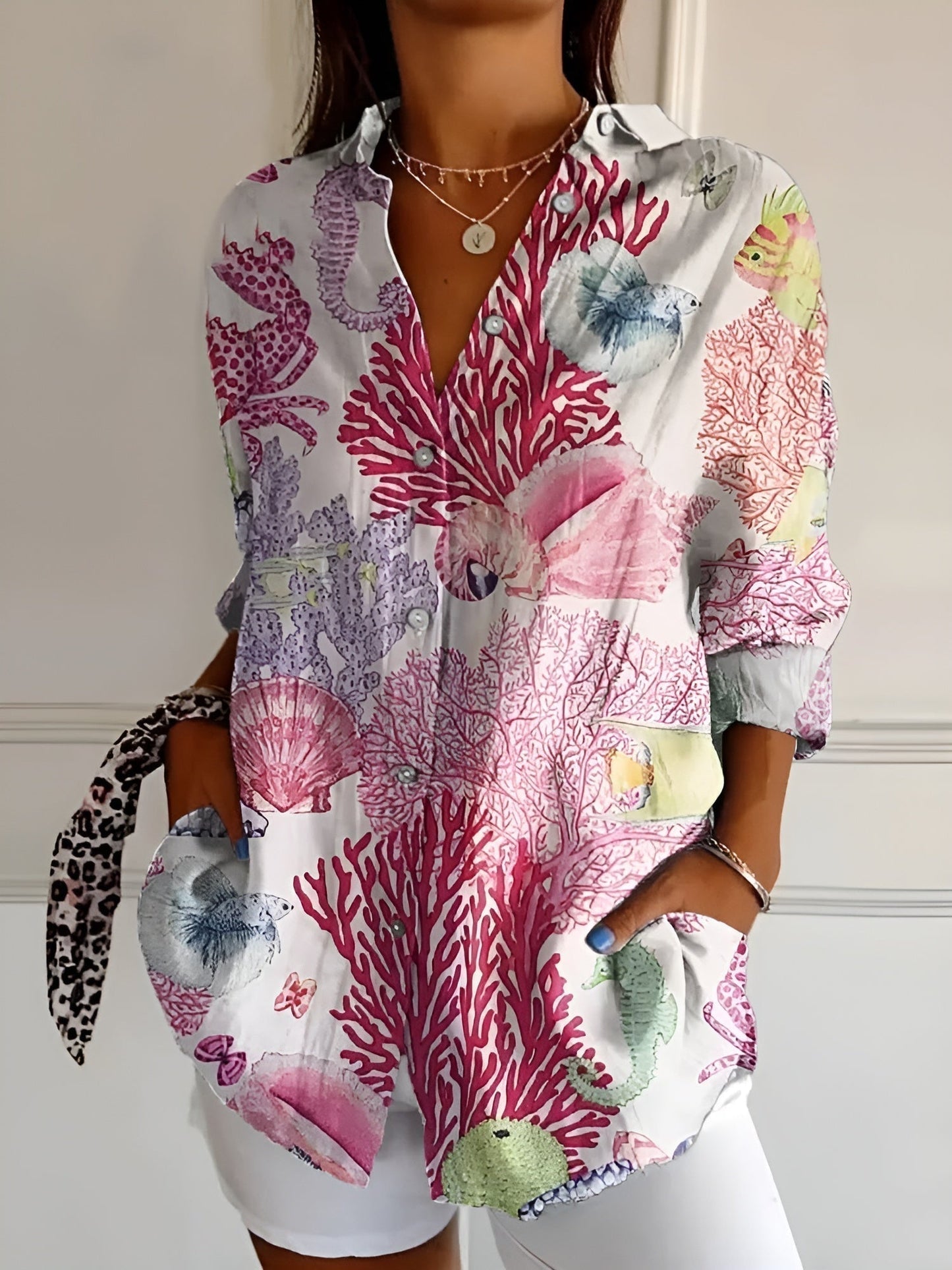 Ladies Floral Pattern Blouse Shirt