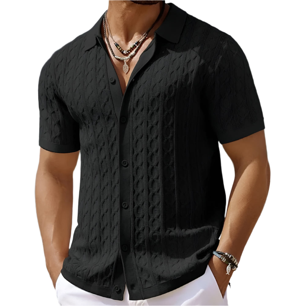 Classic Patterned Knit Polo Shirt for Men