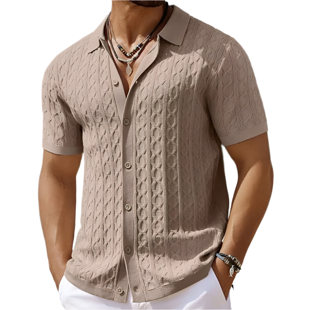 Classic Patterned Knit Polo Shirt for Men