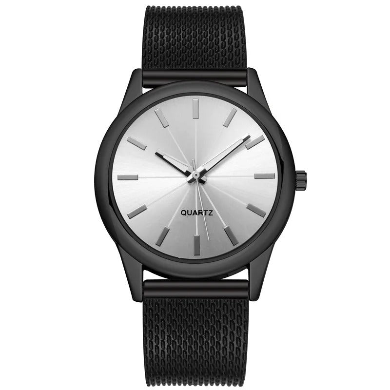 Sleek Black Mens Watch With Mesh Stainless Steel Band