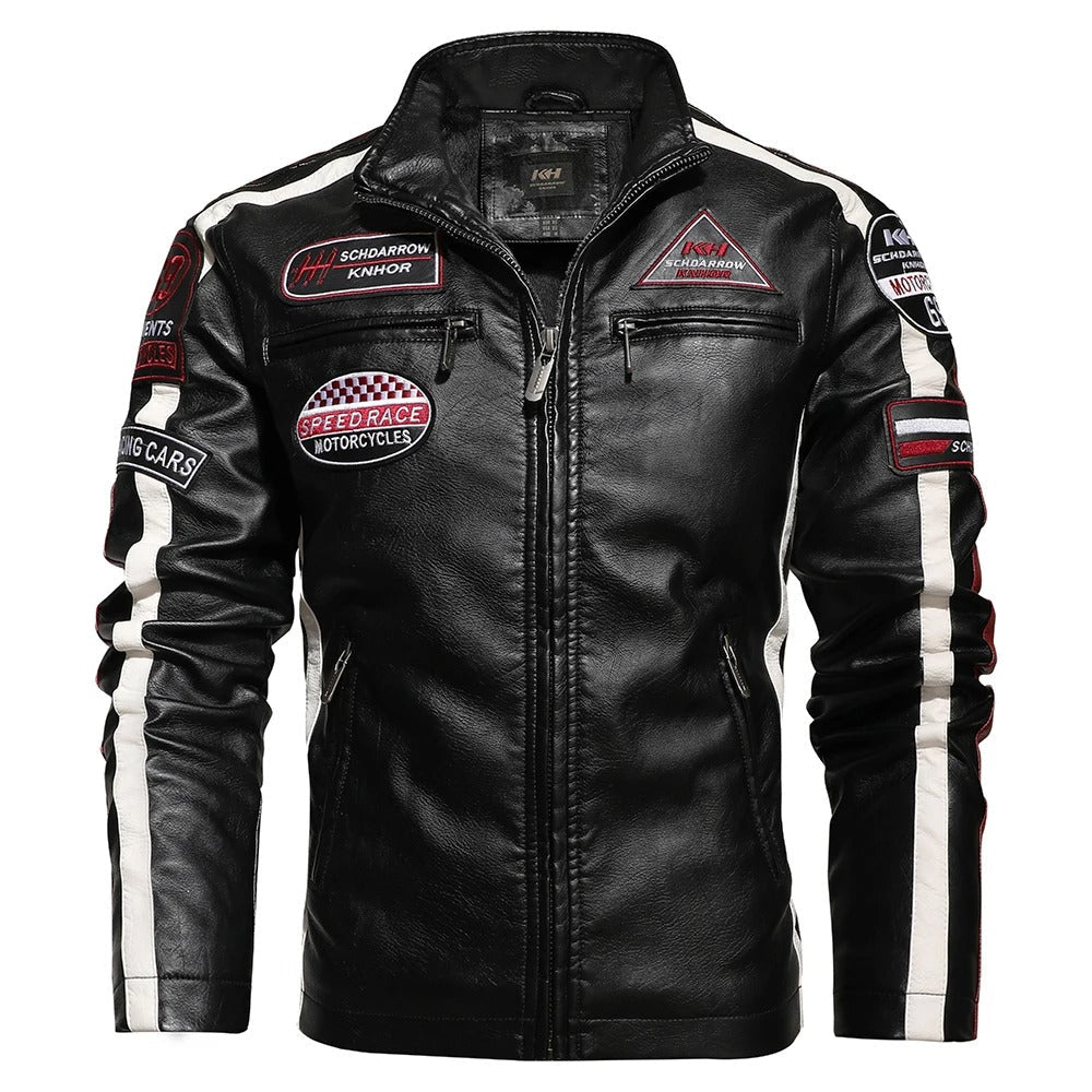 Classic Biker Jacket with Embroidered Design