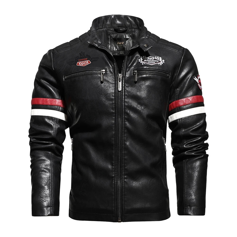 Classic Biker Jacket with Embroidered Design