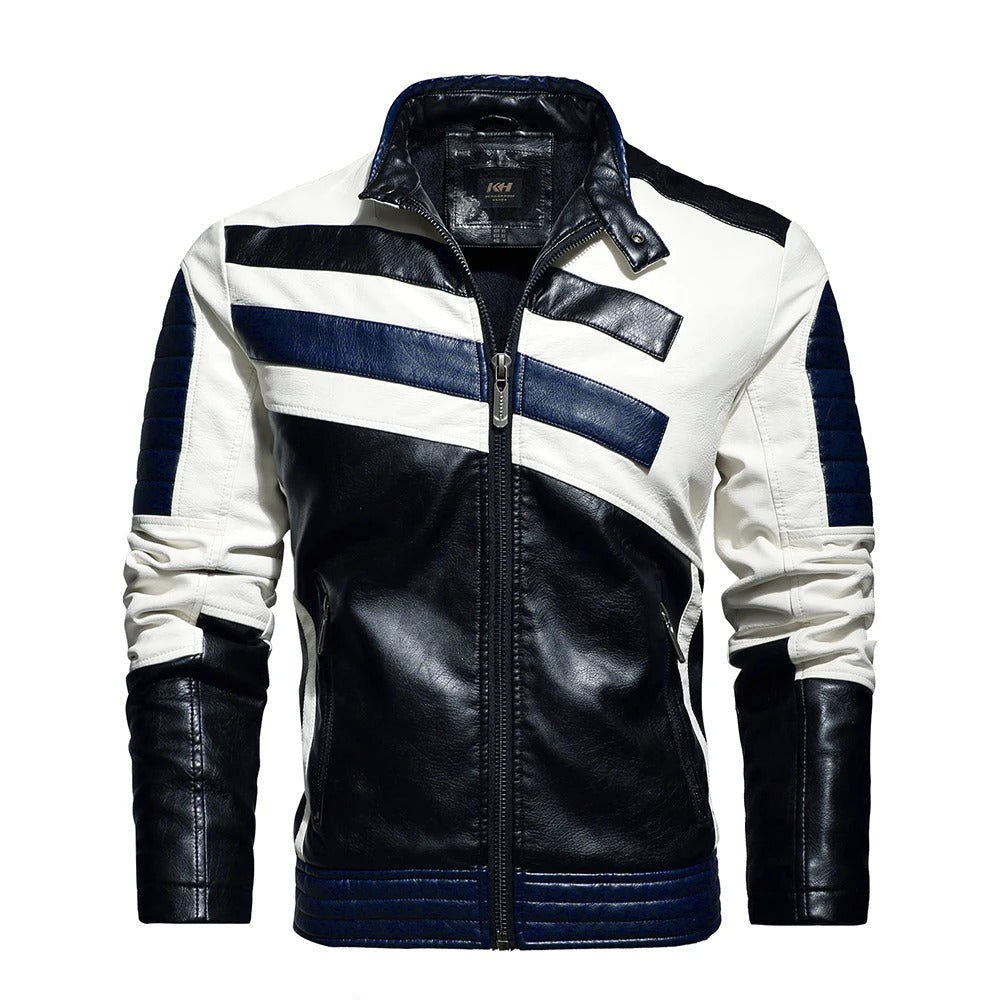 Classic Biker Jacket with Embroidered Design