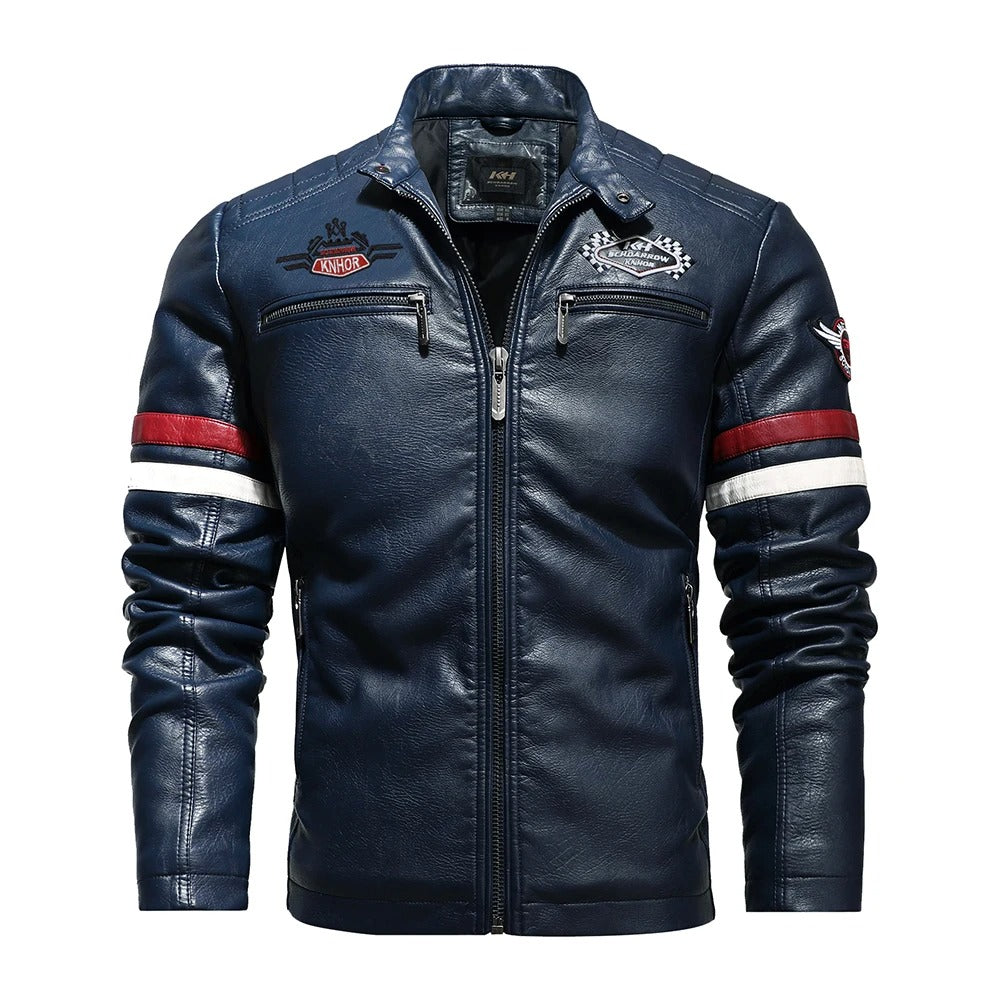Classic Biker Jacket with Embroidered Design