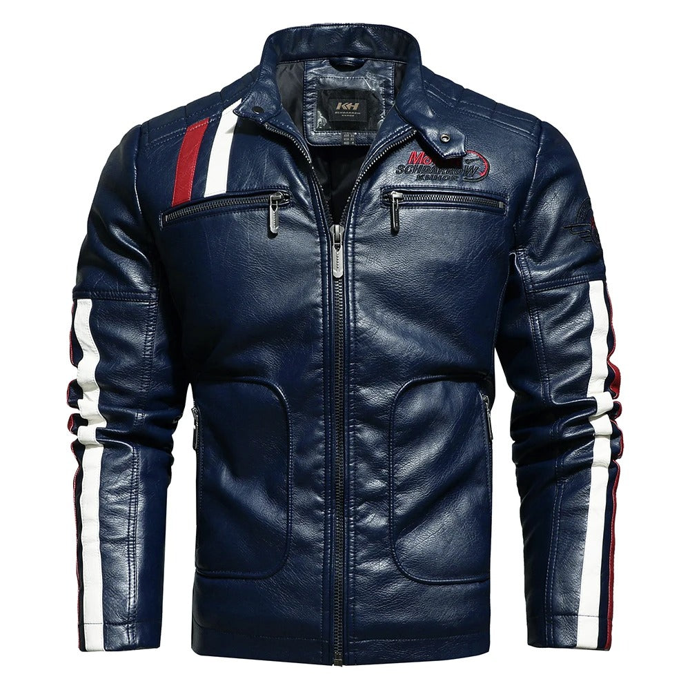 Classic Biker Jacket with Embroidered Design