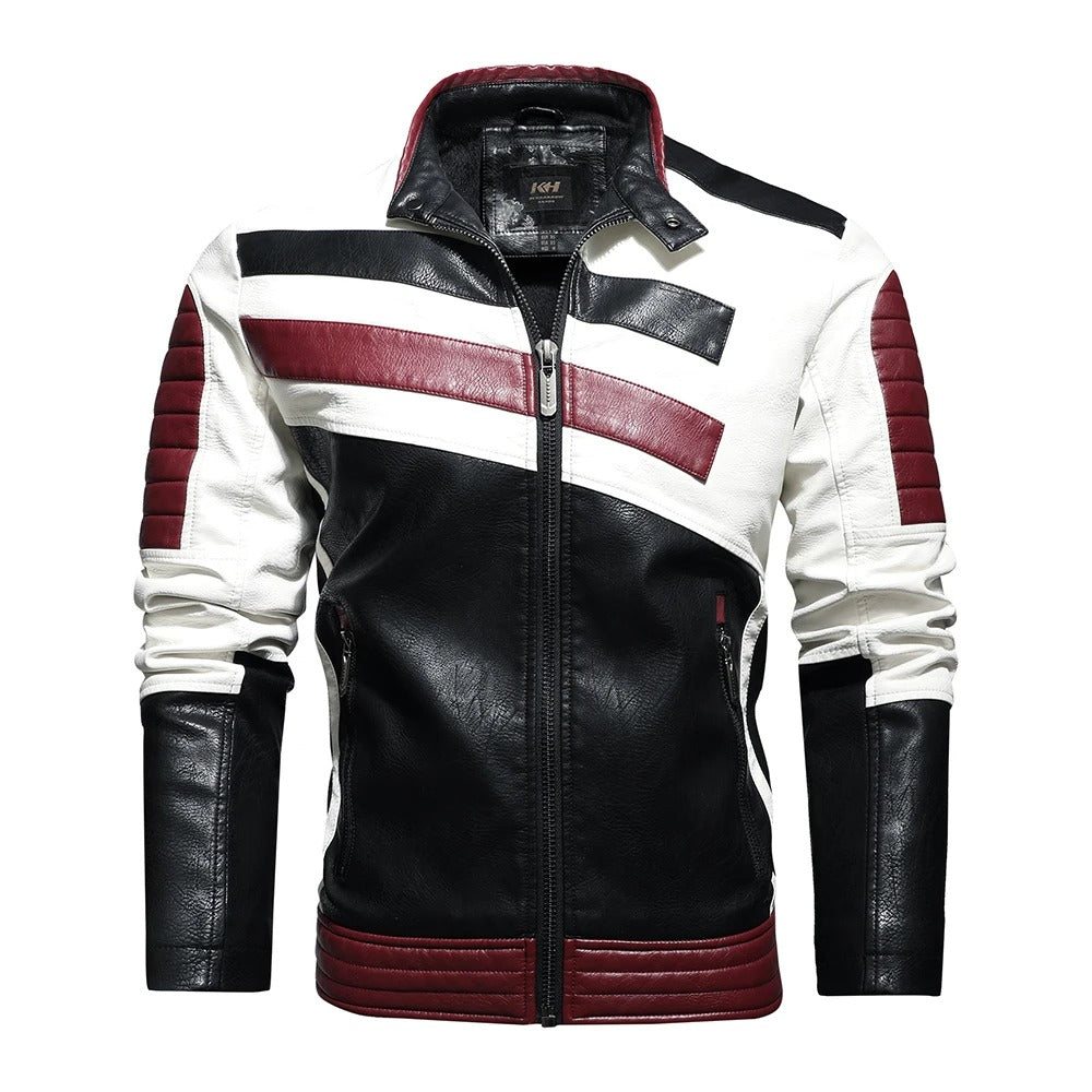 Classic Biker Jacket with Embroidered Design