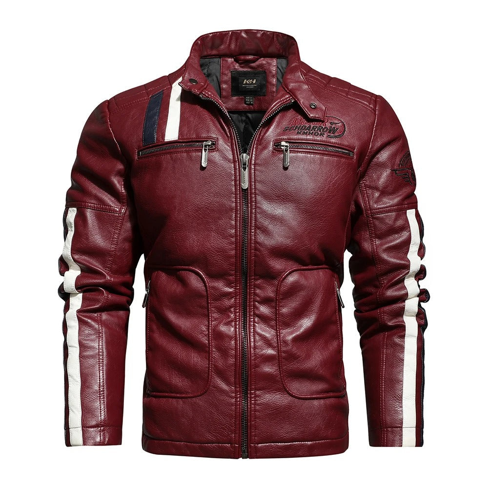 Classic Biker Jacket with Embroidered Design - VogeLuxe