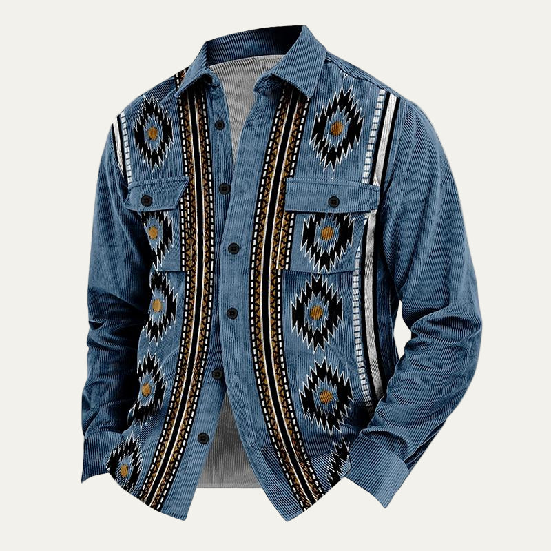 VogeLuxe | Men’s Tribal Pattern Corduroy Button Shirt Jacket