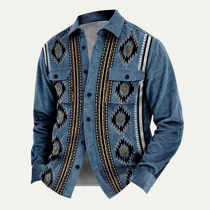 VogeLuxe | Men’s Tribal Pattern Corduroy Button Shirt Jacket