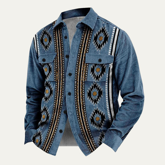 VogeLuxe | Men’s Tribal Pattern Corduroy Button Shirt Jacket