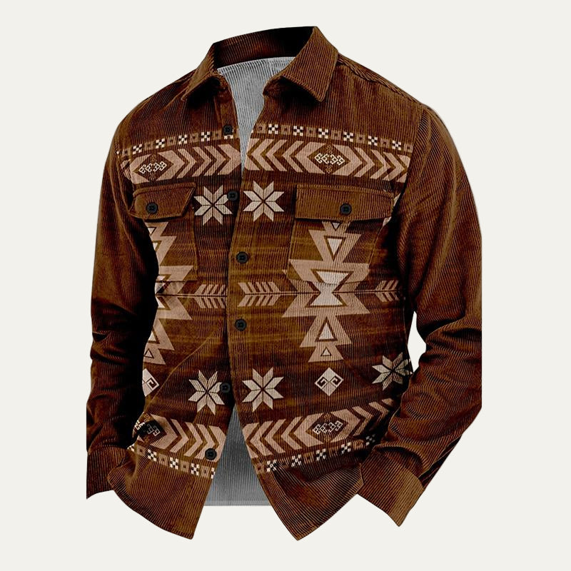 VogeLuxe | Men’s Tribal Pattern Corduroy Button Shirt Jacket