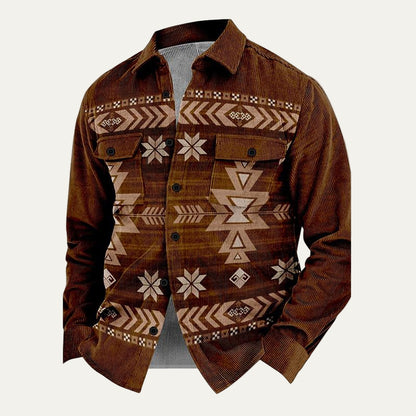 VogeLuxe | Men’s Tribal Pattern Corduroy Button Shirt Jacket
