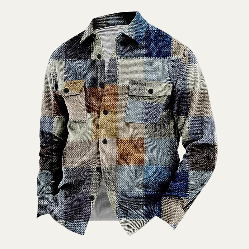 VogeLuxe | Men’s Tribal Pattern Corduroy Button Shirt Jacket
