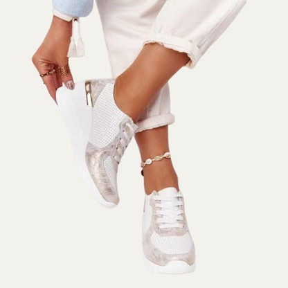 VogeLuxe | Women’s Platform Wedge Sneakers with Metallic Accents