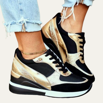 VogeLuxe | Women’s Platform Wedge Sneakers with Metallic Accents
