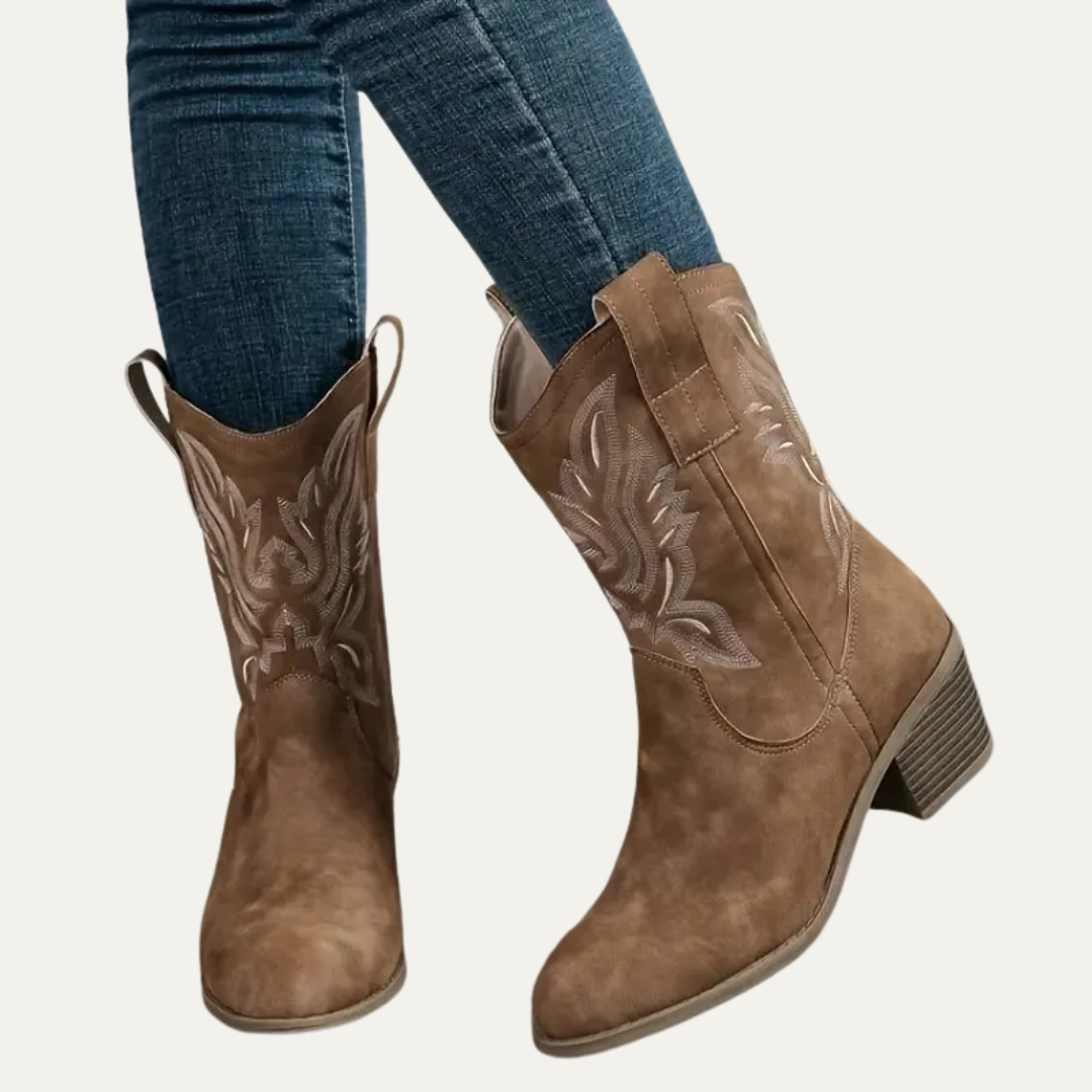 VogeLuxe | Women’s Embroidered Western Cowboy Mid Calf Boots