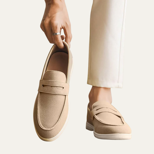 VogeLuxe | Men’s Suede Penny Loafers with Contrast Rubber Sole