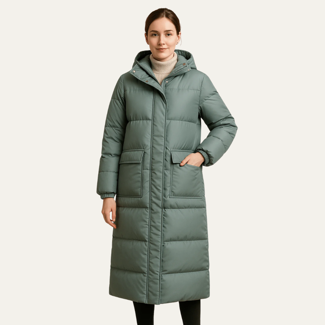 VogeLuxe | Women’s Long Quilted Puffer Coat with Hood