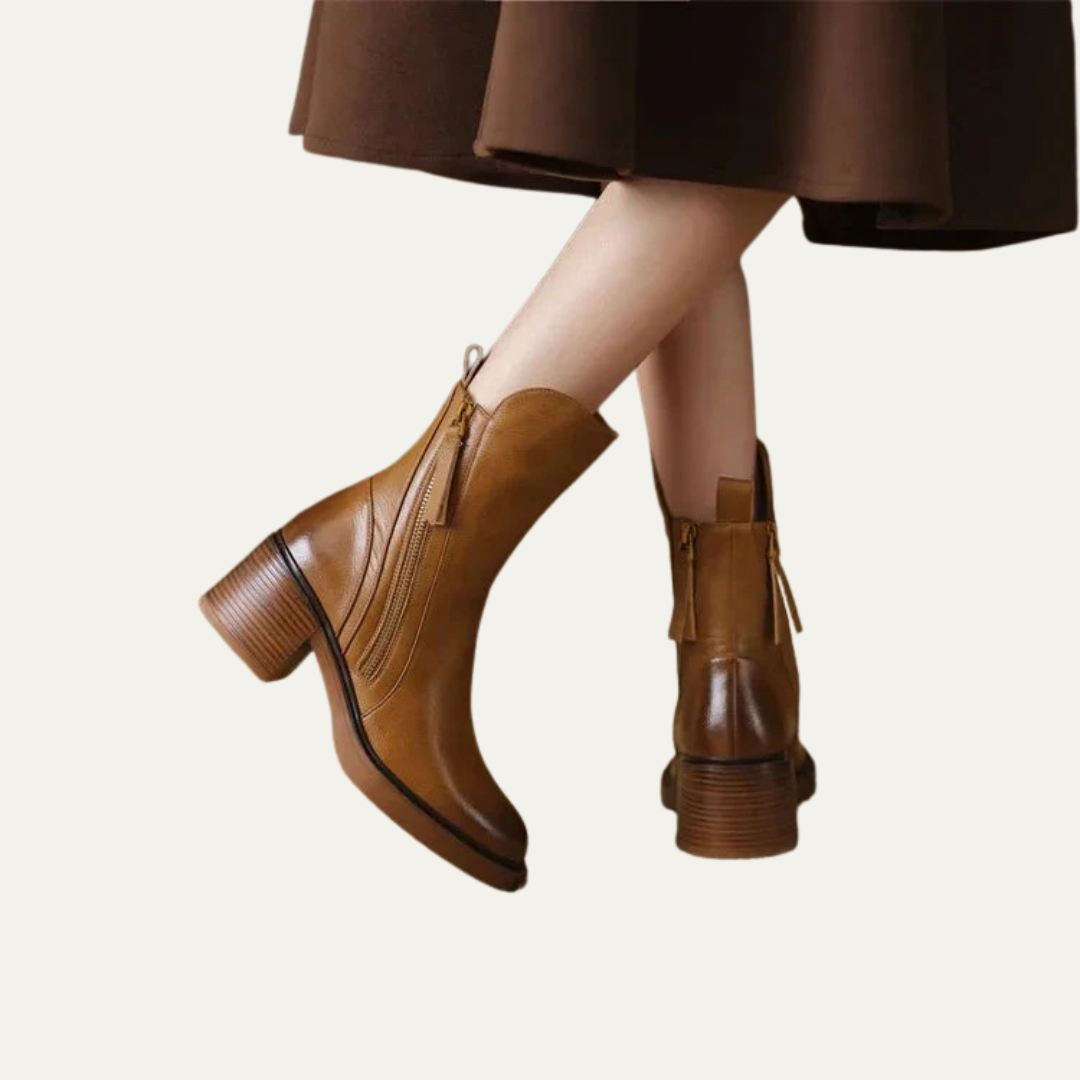 VogeLuxe | Women’s Smooth Leather Chunky Heel Boots