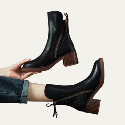 VogeLuxe | Women’s Smooth Leather Chunky Heel Boots