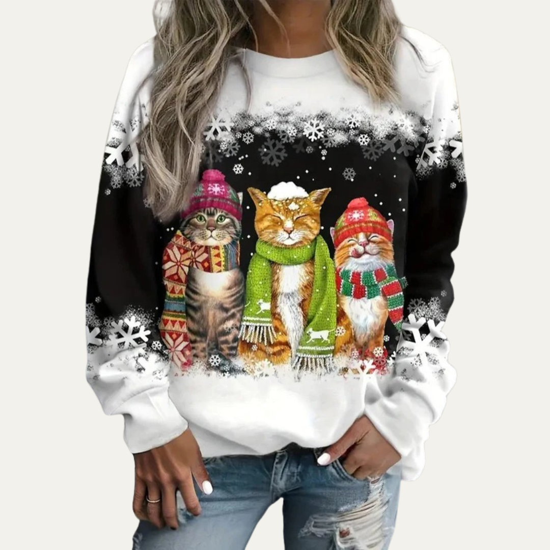 VogeLuxe | Women’s Holiday Cat Graphic Crewneck Sweatshirt