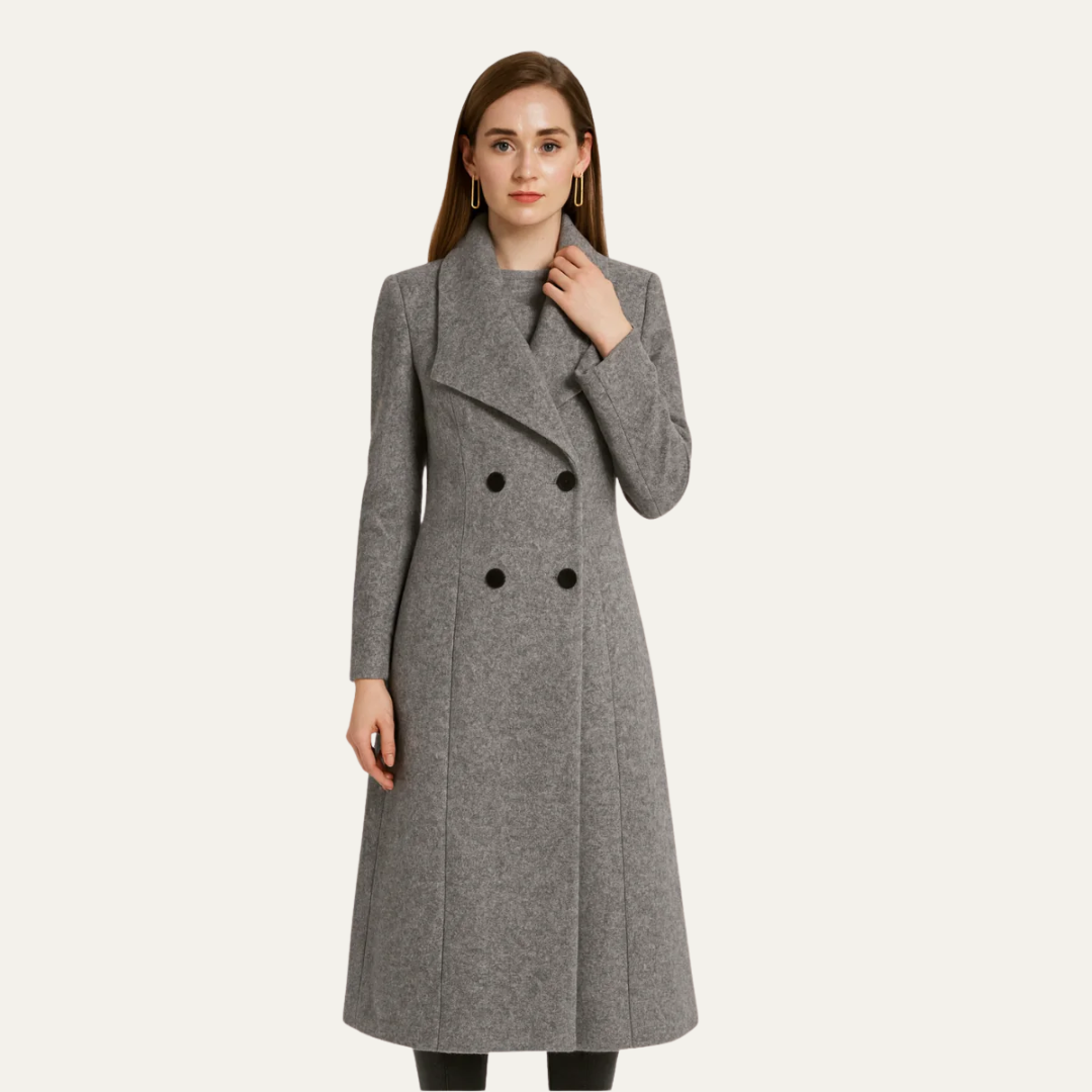 VogeLuxe | Women’s Tailored Midi Coat with High Collar