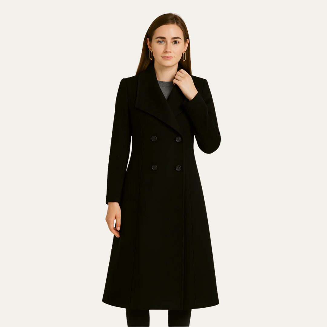 VogeLuxe | Women’s Tailored Midi Coat with High Collar