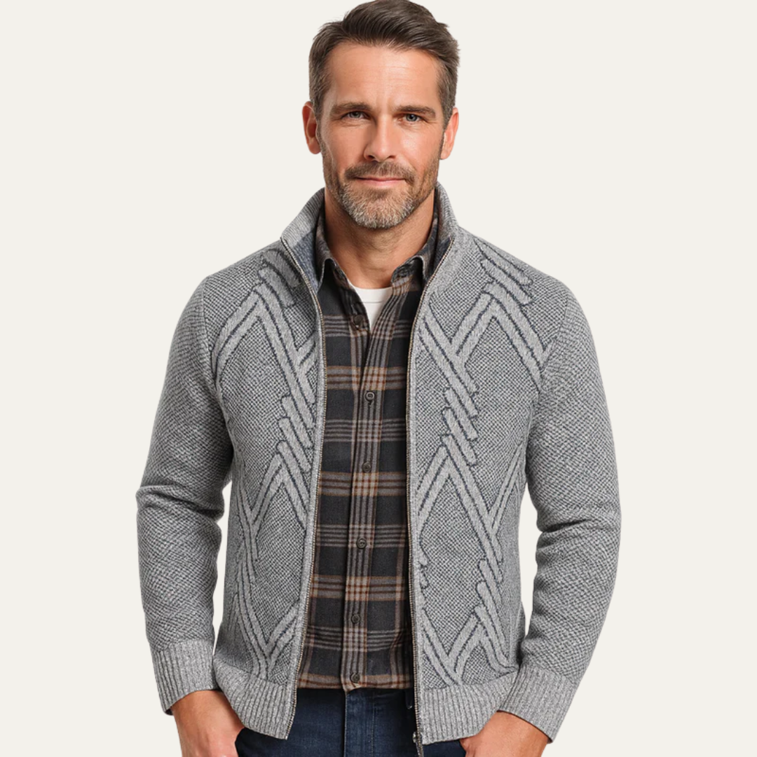 VogeLuxe | Men's Full Zip Knit Cardigan with Standing Collar