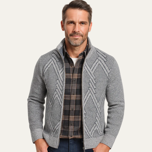 VogeLuxe | Men's Full Zip Knit Cardigan with Standing Collar