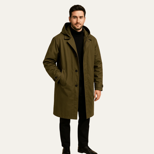 VogeLuxe | Men’s Tailored Wool Blend Mid Length Trench Coat