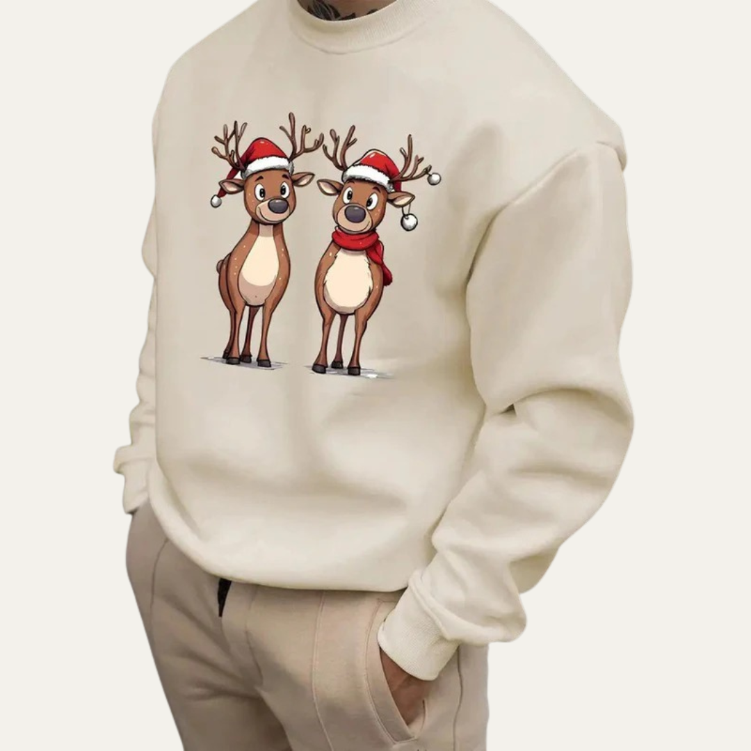 VogeLuxe | Men’s Festive Reindeer Graphic Crewneck Sweatshirt