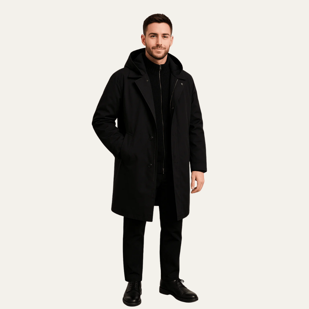 VogeLuxe | Men’s Tailored Wool Blend Mid Length Trench Coat