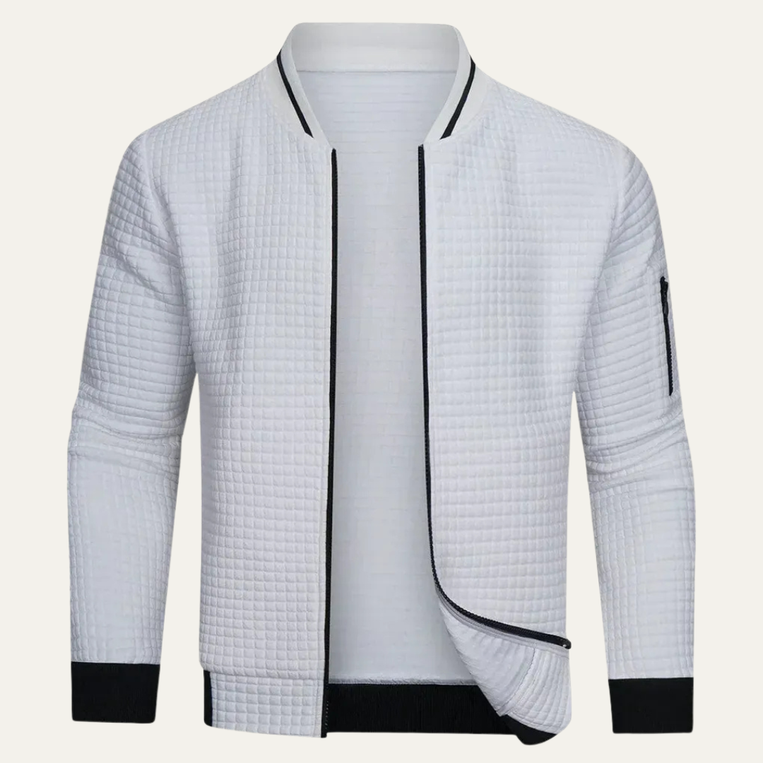 VogeLuxe | Men’s Waffle Knit Full Zip Casual Sweatshirt