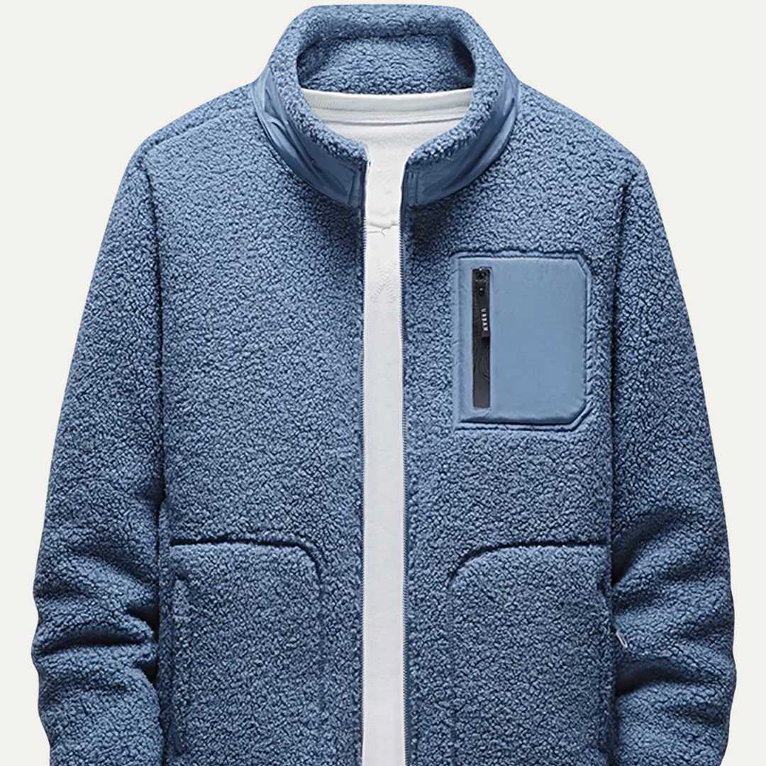VogeLuxe | Men’s Zip Front Fleece Jacket with Contrast Chest Pocket