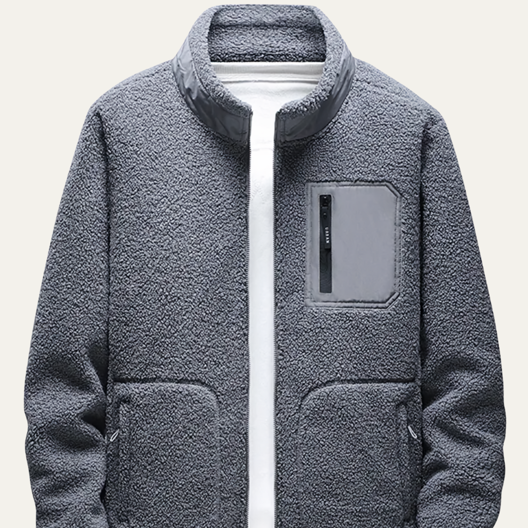 VogeLuxe | Men’s Zip Front Fleece Jacket with Contrast Chest Pocket