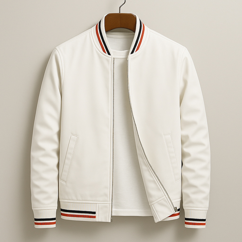 Slim Fit Men's Zip Up Bomber Jacket with Cuffed Sleeves