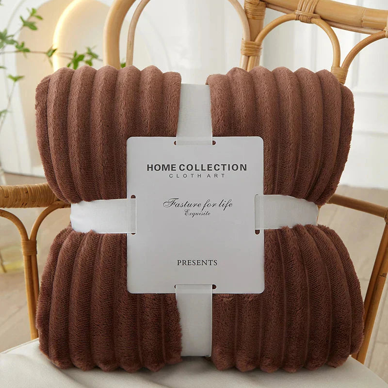 Plush Grey Striped Throw Blanket