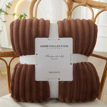 Plush Grey Striped Throw Blanket