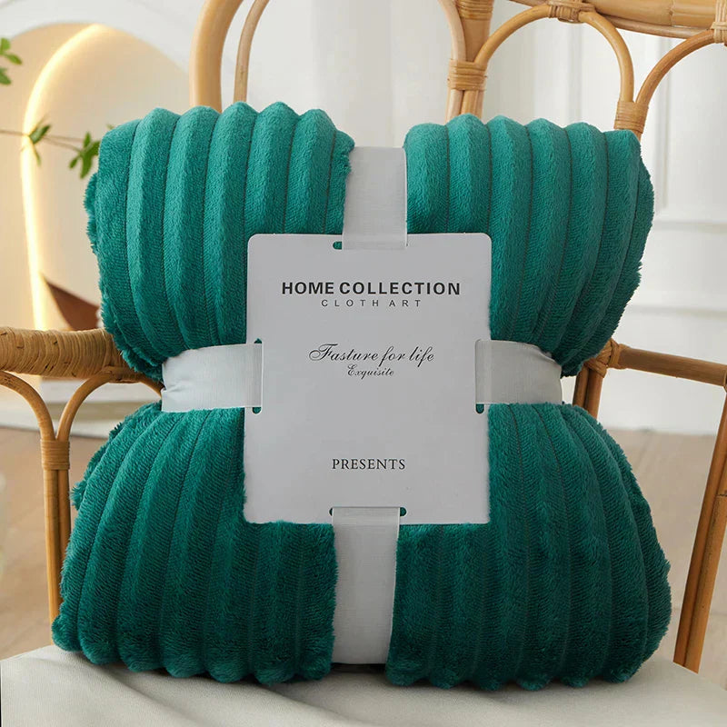 Plush Grey Striped Throw Blanket