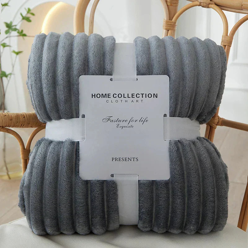 Plush Grey Striped Throw Blanket
