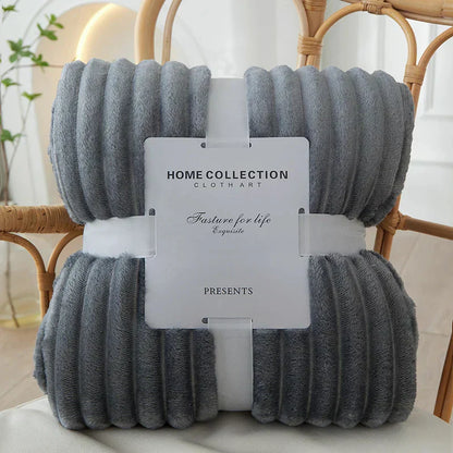 Plush Grey Striped Throw Blanket