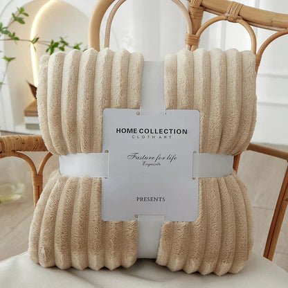 Plush Grey Striped Throw Blanket